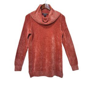 Lands End Womens Chenille Cowl Neck Sweater Dark Pink Size S/T Cozycore